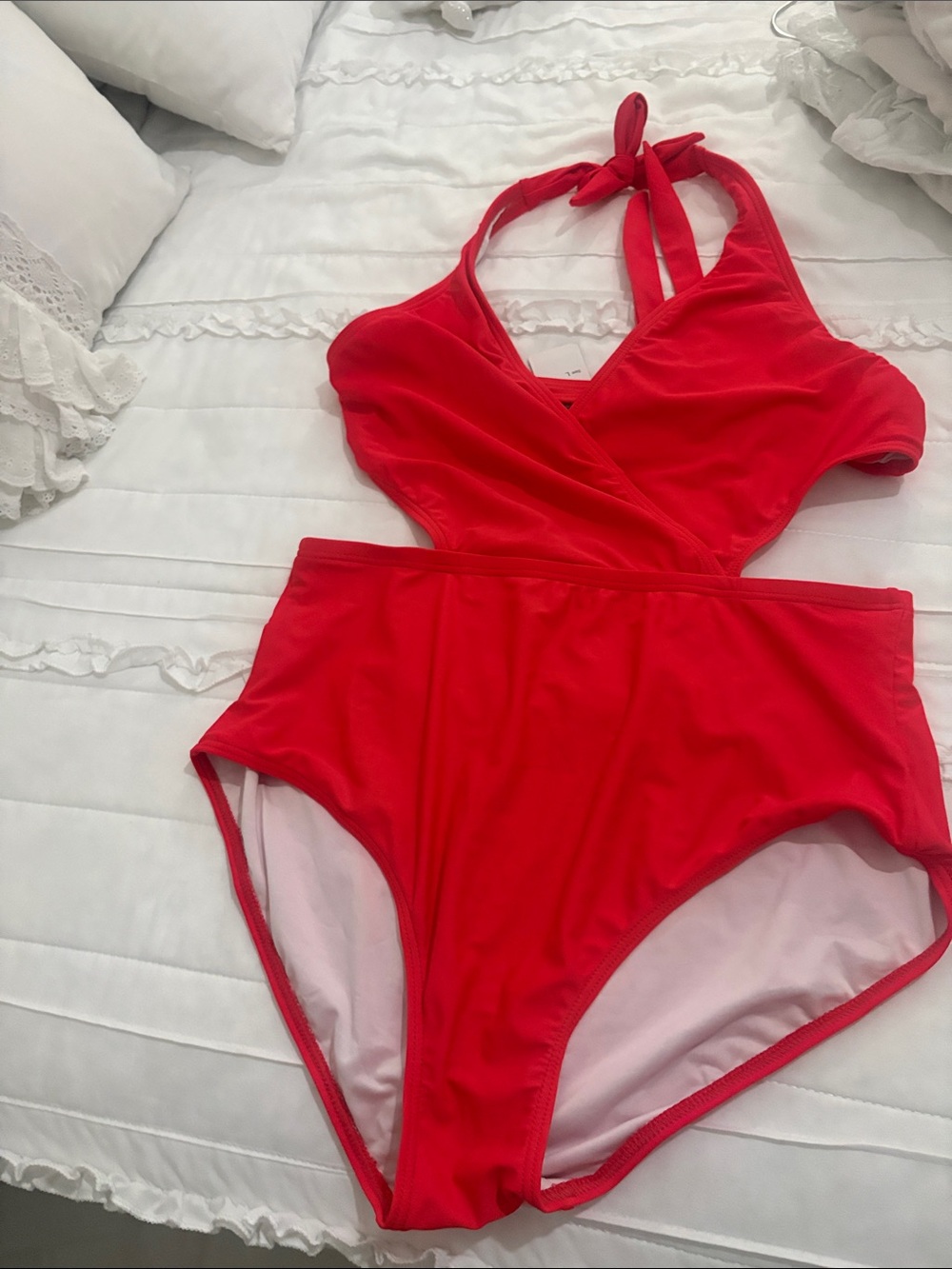 Classic Red Halter One-Piece Swimsuit with Wrap Front